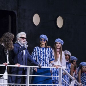 Karl Lagerfeld lors du défilé croisière Chanel au Grand Palais à Paris le 3 mai 2018. © Olivier Borde/Bestimage