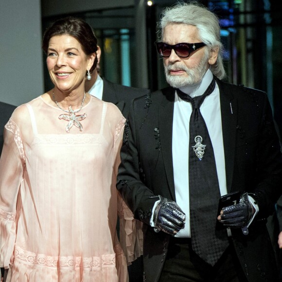 Karl Lagerfeld avec SAR la princesse Caroline de Hanovre lors du 64e Bal de la Rose au Sporting Monte-Carlo à Monaco le 24 mars 2018 © Pierre Villard / Palais Princier / SBM via Bestimage