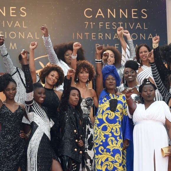 Khadja Nin, le collectif des 16 actrices "Noire n'est pas mon métier" : Nadege Beausson-Diagne, Mata Gabin, Maïmouna Gueye, Eye Haïdara, Rachel Khan, Aïssa Maïga, Sara Martins, Marie-Philomène NGA, Sabine Pakora, Firmine Richard, Sonia Rolland, Magaajyia Silberfeld, Shirley Souagnon, Assa Sylla, Karidja Touré, France Zobda (Habillées en Balmain) - Montée des marches du film " Burning " lors du 71ème Festival International du Film de Cannes. Le 16 mai 2018 © Giancarlo Gorassini / Bestimage