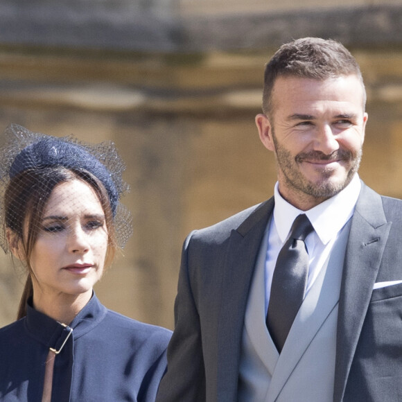 David Beckham et sa femme Victoria - Les invités à la sortie de la chapelle St. George au château de Windsor, Royaume Uni, le 19 mai 2018.