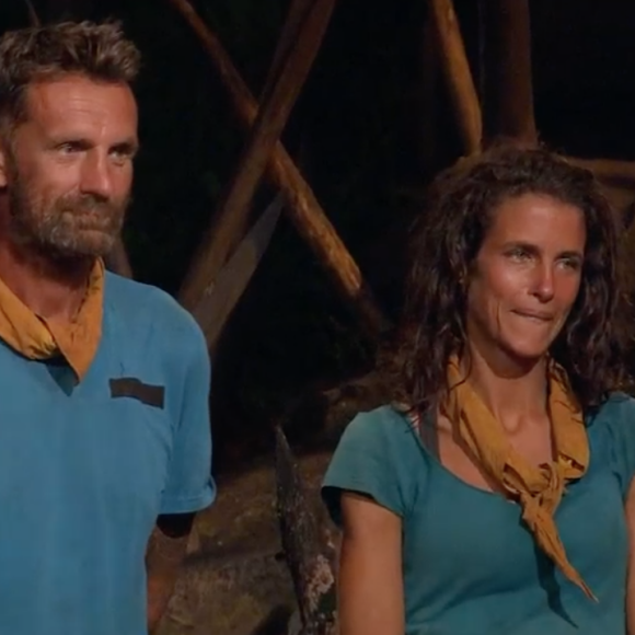 Pascal et Clémence lors du conseil final de "Koh-Lanta : Le Combat des héros" (TF1) vendredi 25 mai 2018.