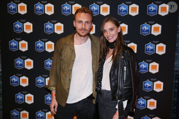 Exclusif - Roby Schinasi et sa compagne Maja Simonsen assistent au match de football France-Irlande dans le salon Orange au Stade de France à St-Denis, France, le 28 mai 2018.