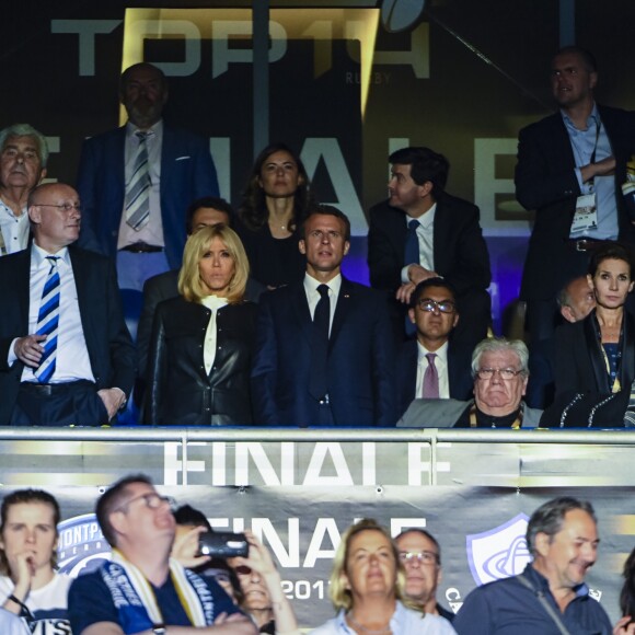 Le Président de la République Emmanuel Macron et sa femme la Première Dame Brigitte Macron (Trogneux) au concert de Mika après la finale du Top 14 français entre Montpellier et Castres au Stade de France à Paris, le 2 juin 2018. Le couple présidentiel est ensuite allé féliciter Mika dans les loges. © Pierre Perusseau/Bestimage