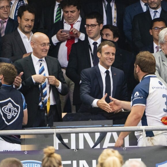 Le Président de la République Emmanuel Macron a été rejoint par sa femme la Première Dame Brigitte Macron (Trogneux) lors de la finale du Top 14 français entre Montpellier et Castres au Stade de France à Paris, le 2 juin 2018. © Pierre Perusseau/Bestimage