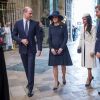 Le prince William, la duchesse Catherine de Cambridge (enceinte du prince Louis), la duchesse Meghan de Sussex (Meghan Markle) et le prince Harry réunis le 12 mars 2018 à Londres lors de la cérémonie du Commonwealth Day en l'abbaye Westminster.