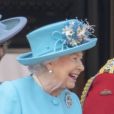 La reine Elisabeth II d'Angleterre - Les membres de la famille royale britannique lors du rassemblement militaire "Trooping the Colour" (le "salut aux couleurs"), célébrant l'anniversaire officiel du souverain britannique. Cette parade a lieu à Horse Guards Parade, chaque année au cours du deuxième samedi du mois de juin. Londres, le 9 juin 2018. British royal family's members attend the "Trooping The Colour Parade" in London. June 9th, 2018.