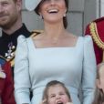 Catherine (Kate) Middleton, duchesse de Cambridge, la princesse Charlotte de Cambridge - Les membres de la famille royale britannique lors du rassemblement militaire "Trooping the Colour" (le "salut aux couleurs"), célébrant l'anniversaire officiel du souverain britannique. Cette parade a lieu à Horse Guards Parade, chaque année au cours du deuxième samedi du mois de juin. Londres, le 9 juin 2018.