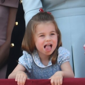 La princesse Charlotte - Les membres de la famille royale britannique lors du rassemblement militaire "Trooping the Colour" (le "salut aux couleurs"), célébrant l'anniversaire officiel du souverain britannique. Cette parade a lieu à Horse Guards Parade, chaque année au cours du deuxième samedi du mois de juin. Londres, le 9 juin 2018.