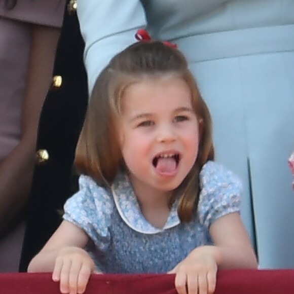 La princesse Charlotte - Les membres de la famille royale britannique lors du rassemblement militaire "Trooping the Colour" (le "salut aux couleurs"), célébrant l'anniversaire officiel du souverain britannique. Cette parade a lieu à Horse Guards Parade, chaque année au cours du deuxième samedi du mois de juin. Londres, le 9 juin 2018.