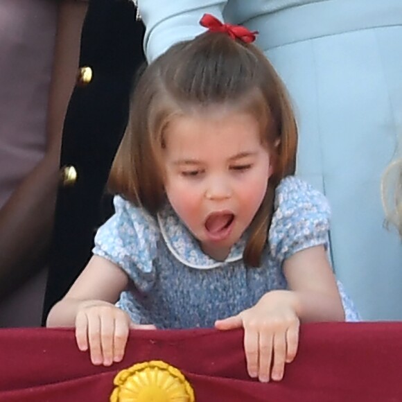 La princesse Charlotte - Les membres de la famille royale britannique lors du rassemblement militaire "Trooping the Colour" (le "salut aux couleurs"), célébrant l'anniversaire officiel du souverain britannique. Cette parade a lieu à Horse Guards Parade, chaque année au cours du deuxième samedi du mois de juin. Londres, le 9 juin 2018.