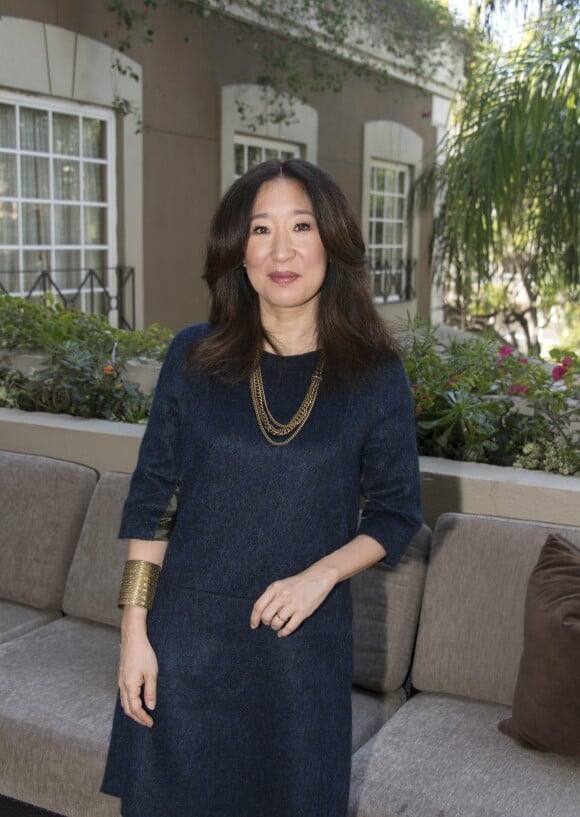 Sandra Oh lors de la conférence de presse de la série "Killing Eve" à l'hôtel Four Seasons de Los Angeles le 11 janvier 2018.