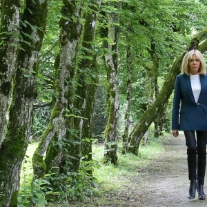 Le Président de la République Emmanuel Macron et la première dame Brigitte Macron vont déjeuner dans les jardins du château de Ferney-Voltaire, à l'occasion de l'inauguration de ce dernier, après deux ans de rénovation. Le 31 mai 2018. © Stéphane Lemouton / Bestimage