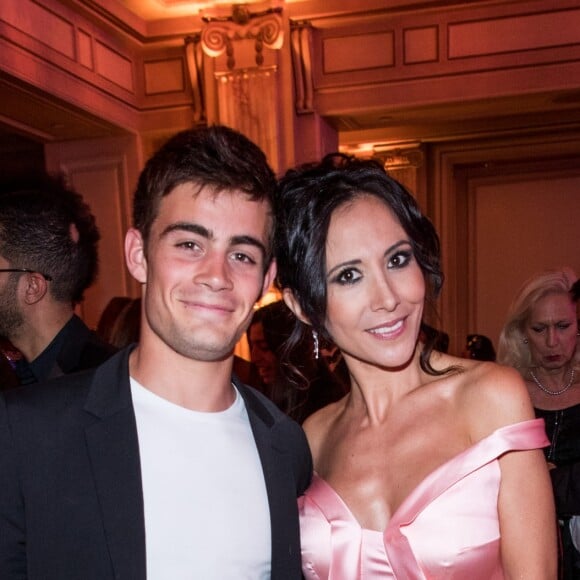 Exclusif - Clément Rémiens et Fabienne Carat (habillée en Christophe Guillarmé) - Vente aux enchères lors du dîner de la 9ème édition du "Global Gift Gala" d'E. Longoria à l'hôtel Four Seasons George V à Paris le 25 avril 2018. © Cyril Moreau/Bestimage