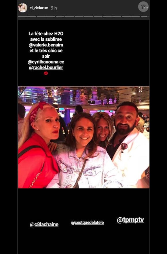 Tatiana-Laurence Delarue, Valérie Bénaïm et Rachel Bourlier avec Cyril Hanouna lors de la soirée H20 à Paris, le 21 juin 2018.