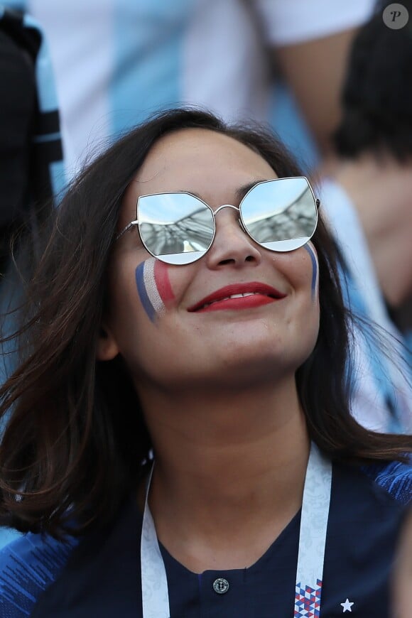 Valérie Bègue (Miss France 2008) lors de France-Argentine en 8e de finale de la Coupe du monde de football le 30 juin 2018 à Kazan en Russie. © Cyril Moreau/Bestimage