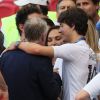 Didier Deschamps et son fils Dylan, en arrière-plan Valérie Bègue, lors de France-Argentine en 8e de finale de la Coupe du monde de football le 30 juin 2018 à Kazan en Russie. © Cyril Moreau/Bestimage