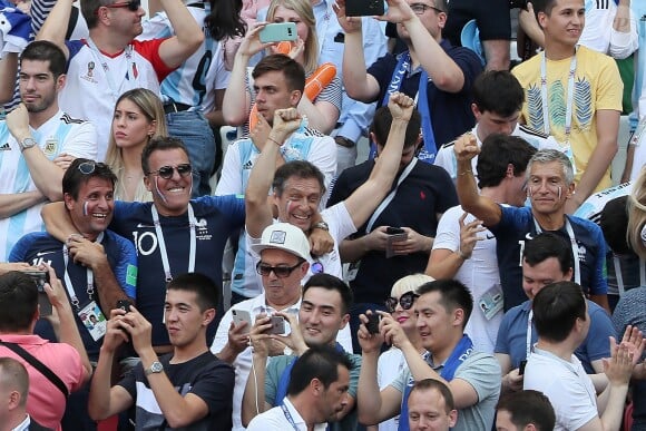Fabrice Santoro, Jean-Roch, Dylan Deschamps et Nagui lors de France-Argentine en 8e de finale de la Coupe du monde de football le 30 juin 2018 à Kazan en Russie. © Cyril Moreau/Bestimage