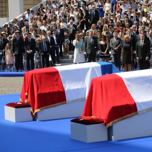 Emmanuel Macron, president de la Republique, et son épouse Brigitte - Cérémonie d'entrée de Simone Veil et de son époux Antoine Veil au Panthéon à Paris le 1er juillet 2018 © Hamilton / Pool / Bestimage