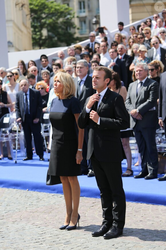Le président de la République française Emmanuel Macron et sa femme la première dame Brigitte Macron - Cérémonie d'entrée de Simone Veil et de son époux Antoine Veil au Panthéon à Paris le 1er juillet 2018 © Hamilton / Pool / Bestimage