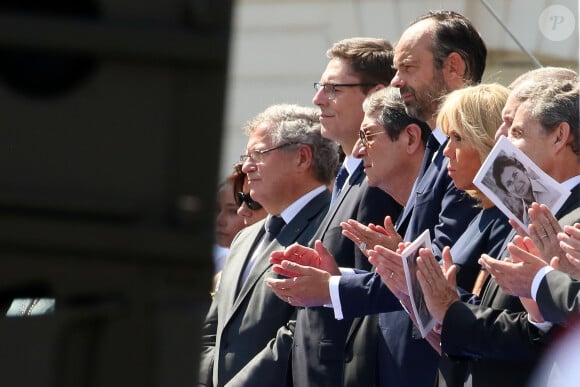 Le pemière dame Brigitte Macron et le premier ministre Edouard Philippe - Entrée de Simone et Antoine Veil au Panthéon, Paris, France, le 1er juillet 2018. Les deux cercueils seront disposés dans la nef du Panthéon, où le public pourra leur rendre hommage © Stéphane Lemouton / Bestimage