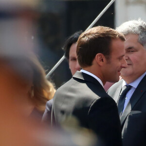 Le président de la république française, Emmanuel Macron - Entrée de Simone et Antoine Veil au Panthéon, Paris, France, le 1er juillet 2018. Les deux cercueils seront disposés dans la nef du Panthéon, où le public pourra leur rendre hommage © Stéphane Lemouton / Bestimage