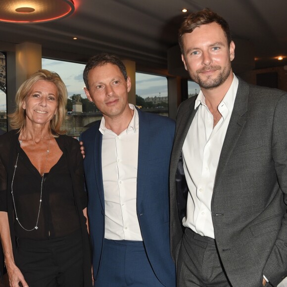 Philippe Besson et son ami Sofiane, Claire Chazal, Marc-Olivier Fogiel et son mari François Roelants - Soirée du 90e anniversaire de Line Renaud sur le bateau Potel & Chabot "Pavillon Seine" à Paris le 2 juillet 2018. © Coadic Guirec/Bestimage