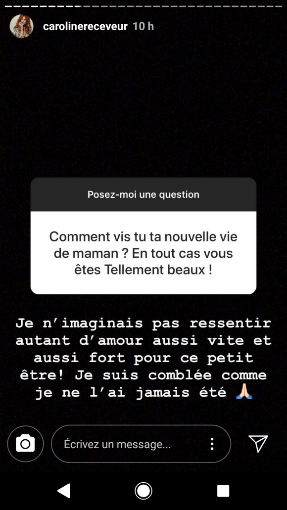 Caroline Receveur maman comblée - story Instagram, 11 juillet 2018