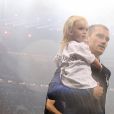 Antoine Griezmann avec la Coupe du monde et sa fille Mia lors de la finale de la Coupe du Monde de Football 2018 à Moscou, opposant la France à la Croatie à Moscou le 15 juillet 2018