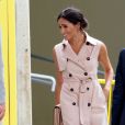 Le prince Harry, duc de Sussex et sa femme Meghan Markle, duchesse de Sussex quittent le centre Southbank après la visite de l'exposition commémorative du centenaire de la naissance de Nelson Mandela à Londres le 17 juillet 2018