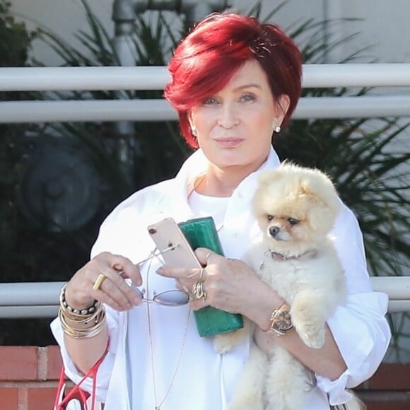 Exclusif - Sharon Osbourne est allée faure du shopping avec son petit chien Bella chez Fred Segal à West Hollywood, le 2 juillet 2018