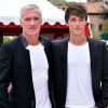 Le séléctionneur de l'équipe de France de football, Didier Deschamps et son fils ont assisté à la victoire de Novak Djokovic en 3 sets sur Tomas Berdych en finale de la 109ème édition du Monte Carlo Rolex Masters à Roquebrune-Cap-Martin le 19 avril 2015.