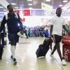 Paul Pogba et Benjamin Mendy - Départ des joueurs de l'équipe de France de football de l'aéroport de Moscou pour la France, après leur victoire lors de la Coupe du Monde 2018 en Russie. Le 16 juillet
