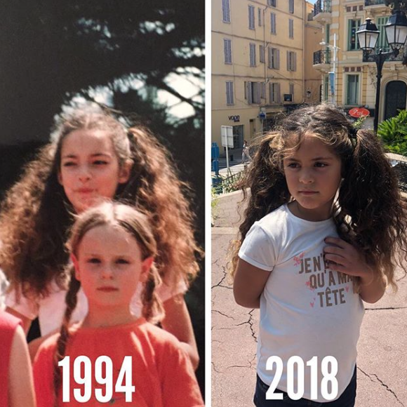 Emilie Nef Naf et sa fille Maëlla à peu près au même âge, un montage dévoilé le 31 juillet 2018.