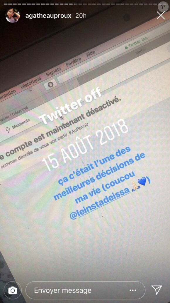 Agathe Auproux ("Touche pas à mon poste") a décidé de désactiver son compte Twitter le 15 août 2018.