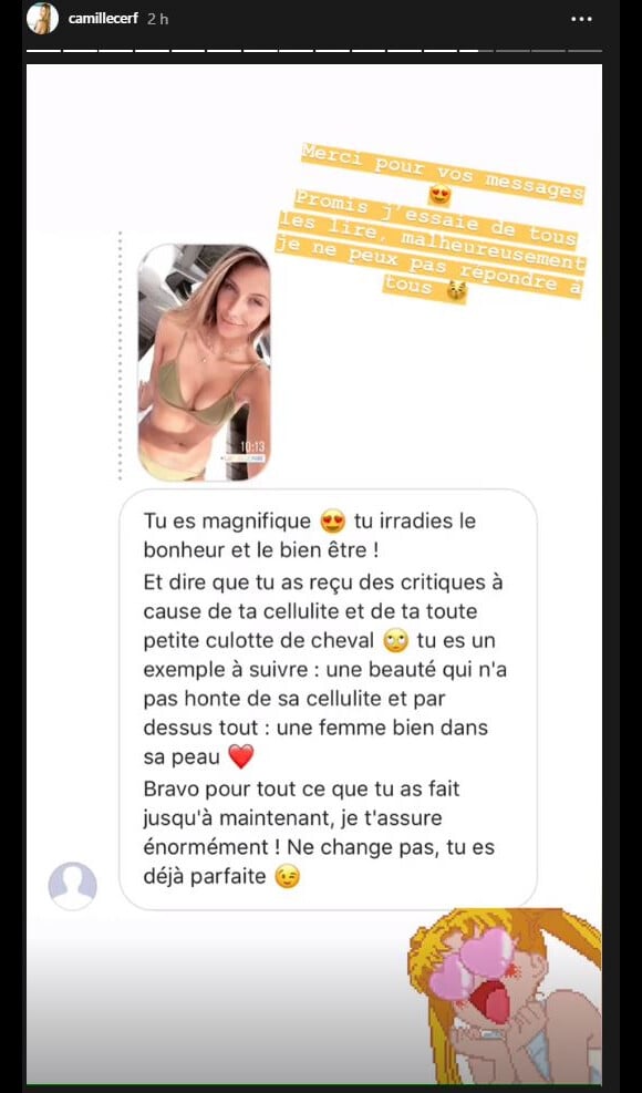 Camille Cerf saluée par les internautes pour s'afficher au naturel sur les réseaux sociaux - Instagram, 28 août 2018