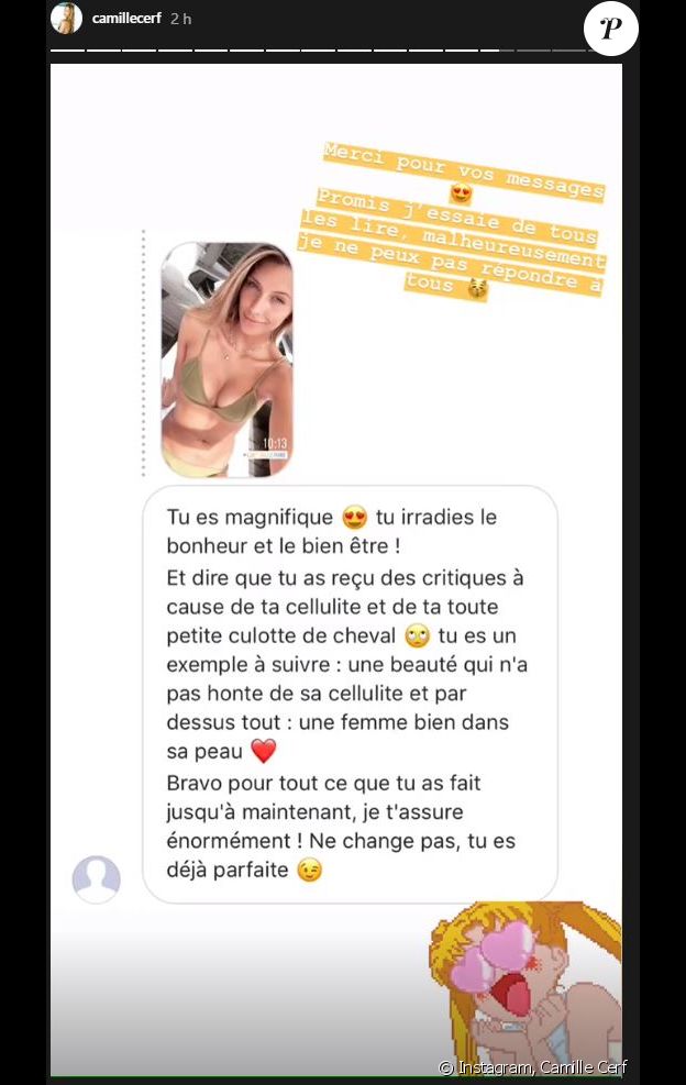 Camille Cerf saluée par les internautes pour s'afficher au naturel sur les réseaux sociaux - Instagram, 28 août 2018
