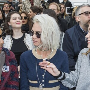 Pharrell Williams, Cara Delevingne et Lily-Rose Depp au défilé de mode prêt-à-porter automne-hiver 2017/2018 "Chanel" au Grand Palais à Paris le 7 mars 2017. © Olivier Borde/ Bestimage