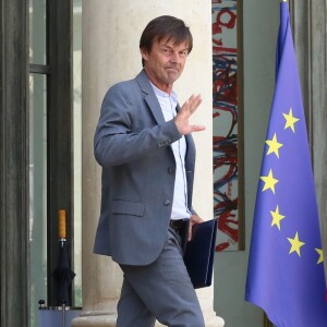 Le ministre de la Transition Ecologique et Solidaire Nicolas Hulot lors de la sortie du conseil des ministres du 22 aout 2018, au palais de l'Elysée à Paris. © Stéphane Lemouton / Bestimage