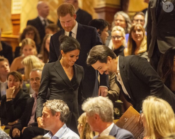 Le prince Harry, duc de Sussex et Meghan Markle, duchesse de Sussex, assistent à la comédie musicale "Hamilton" au théâtre Victoria Palace à Londres le 29 août 2018.