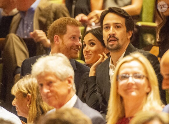Le prince Harry, duc de Sussex et Meghan Markle, duchesse de Sussex, assistent à la comédie musicale "Hamilton" au théâtre Victoria Palace à Londres le 29 août 2018.