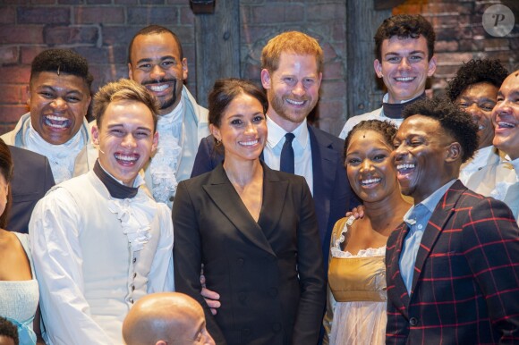 Le prince Harry, duc de Sussex et Meghan Markle, duchesse de Sussex, assistent à la comédie musicale "Hamilton" au théâtre Victoria Palace à Londres le 29 août 2018.