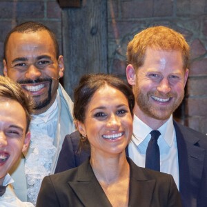 Le prince Harry, duc de Sussex et Meghan Markle, duchesse de Sussex, assistent à la comédie musicale "Hamilton" au théâtre Victoria Palace à Londres le 29 août 2018.