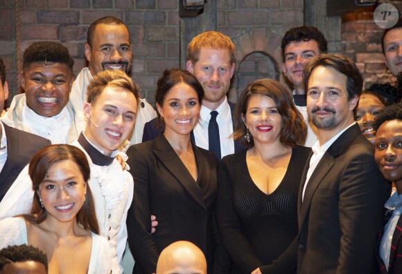 Le prince Harry, duc de Sussex et Meghan Markle, duchesse de Sussex, assistent à la comédie musicale "Hamilton" au théâtre Victoria Palace à Londres le 29 août 2018.