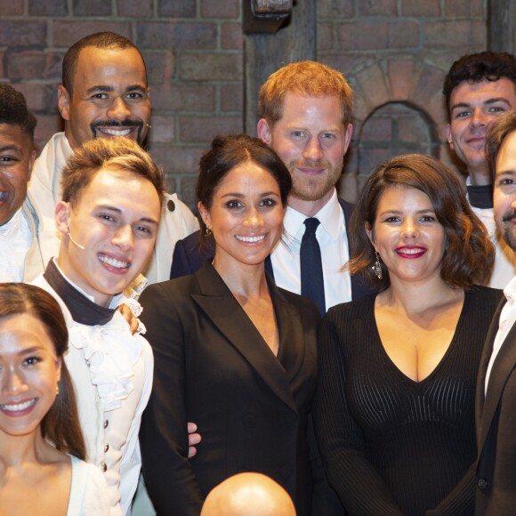 Le prince Harry, duc de Sussex et Meghan Markle, duchesse de Sussex, assistent à la comédie musicale "Hamilton" au théâtre Victoria Palace à Londres le 29 août 2018.