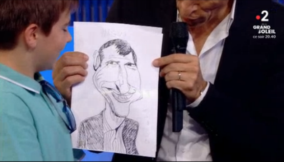 Nagui caricaturé dans "N'oubliez pas les paroles" sur France 2, le 28 août 2018.