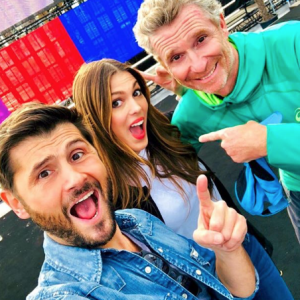 Christophe Beaugrand, Iris Mittenaere et Denis Brogniart à Cannes, le 27 mars 2018.