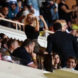 Exclusif - Pamela Anderson, compagne d'Adil Rami, lors du match de Ligue 1 entre l'AS Monaco et l'Olympique de Marseille au stade Louis II le 2 septembre 2018. © Bruno Bebert/Bestimage