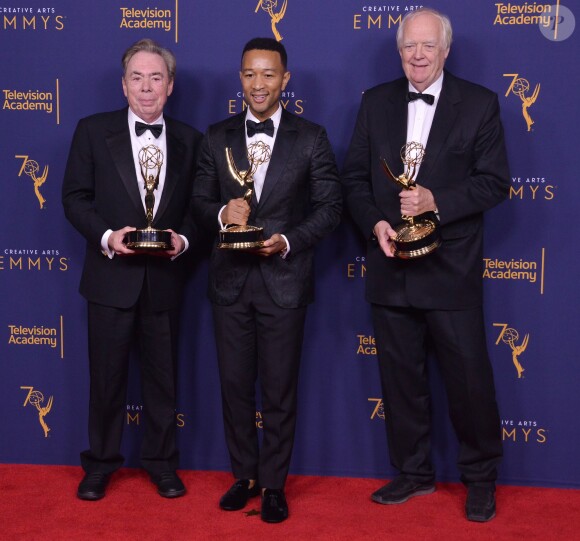 Andrew Lloyd Webber, John Legend et Tim Rice aux Primetime Creative Arts Emmy Awards au Microsoft Theater à Los Angeles, le 9 septembre 2018.