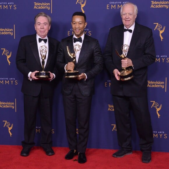 Andrew Lloyd Webber, John Legend et Tim Rice aux Primetime Creative Arts Emmy Awards au Microsoft Theater à Los Angeles, le 9 septembre 2018.