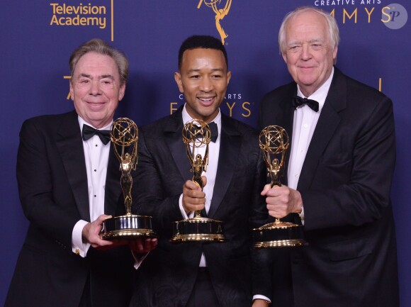 Andrew Lloyd Webber, John Legend et Tim Rice aux Primetime Creative Arts Emmy Awards au Microsoft Theater à Los Angeles, le 9 septembre 2018.